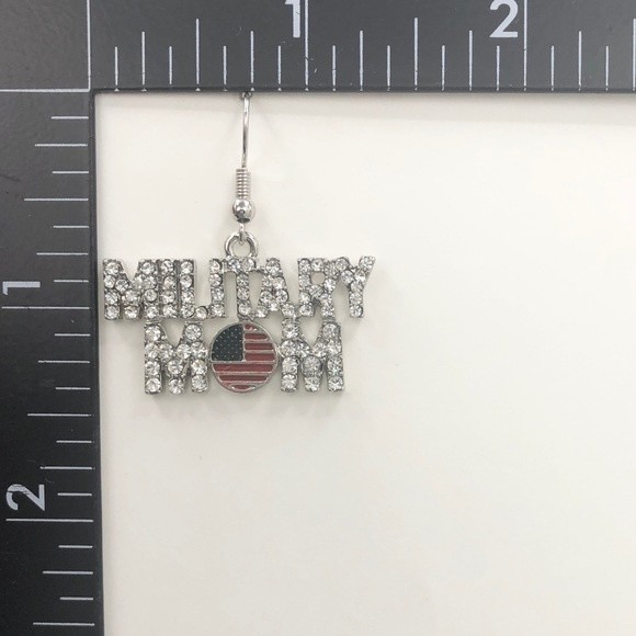🌼 Military Mom Rhinestone Dangle Earrings - Picture 2 of 2